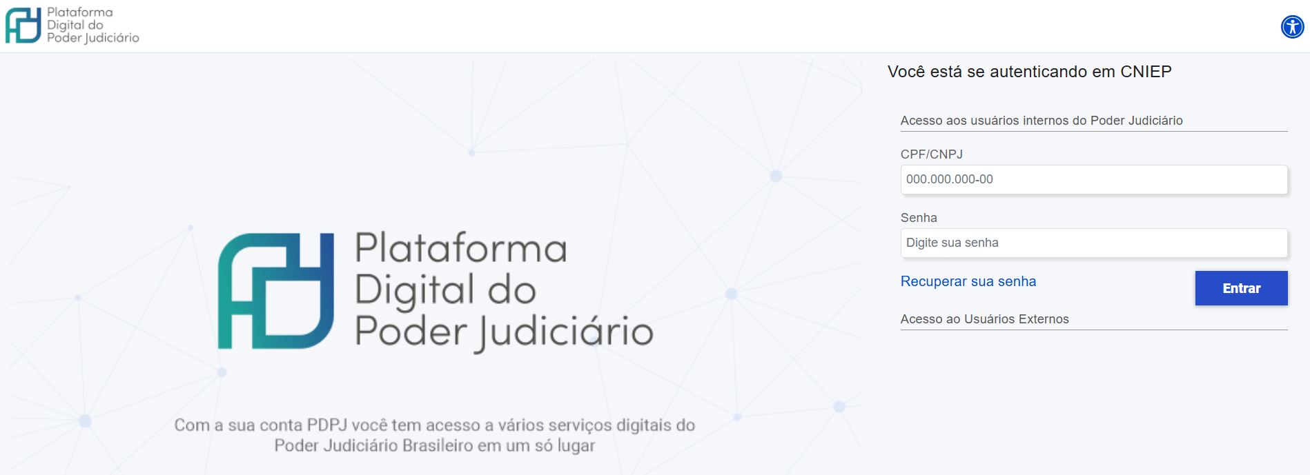 Tela de login do sistema CNIEP