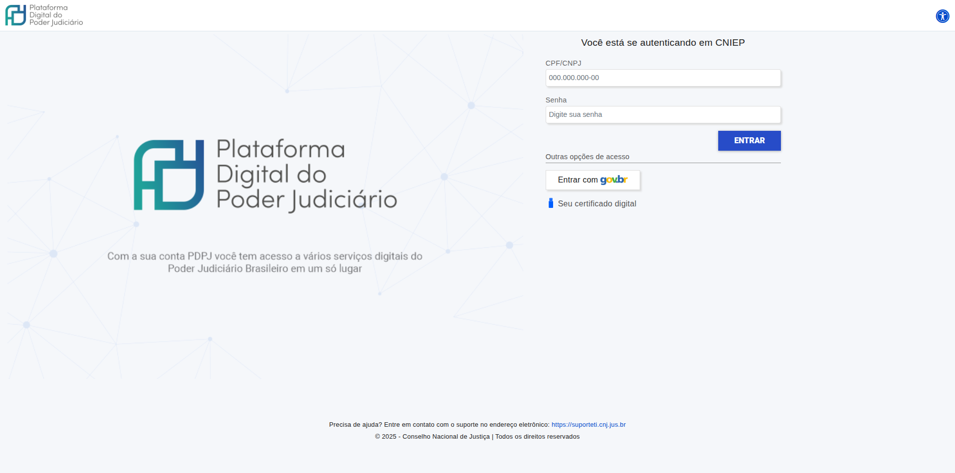 Tela de login do sistema CNIEP