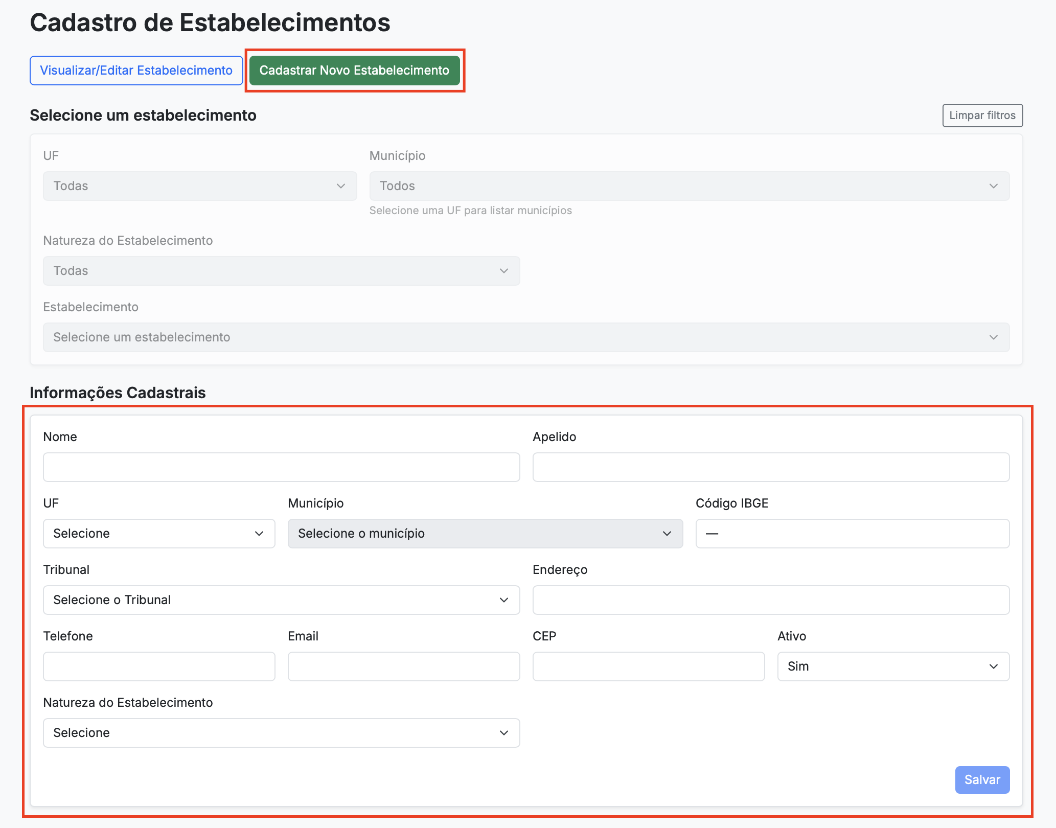 Cadastrar Novo Estabelecimento