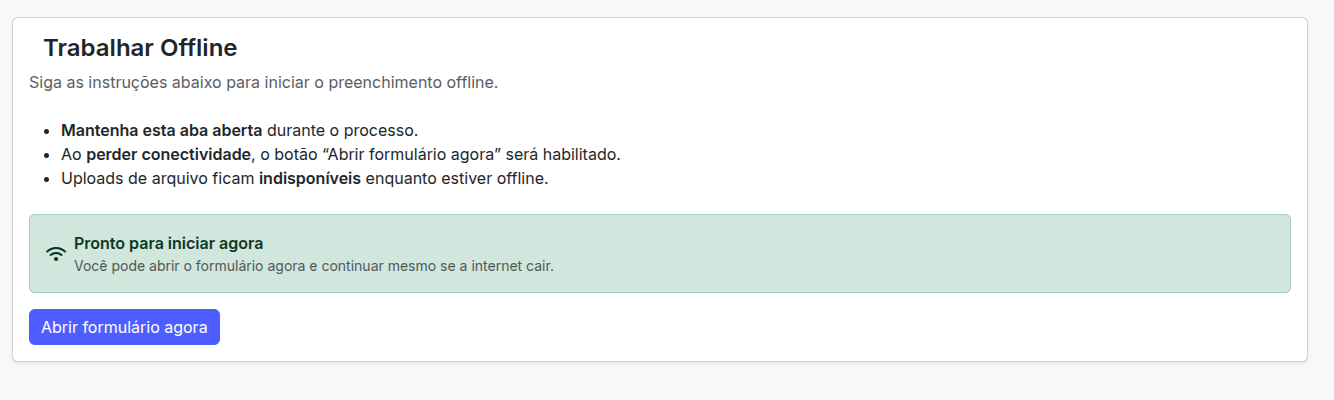 Tela Standby – Trabalhar Offline