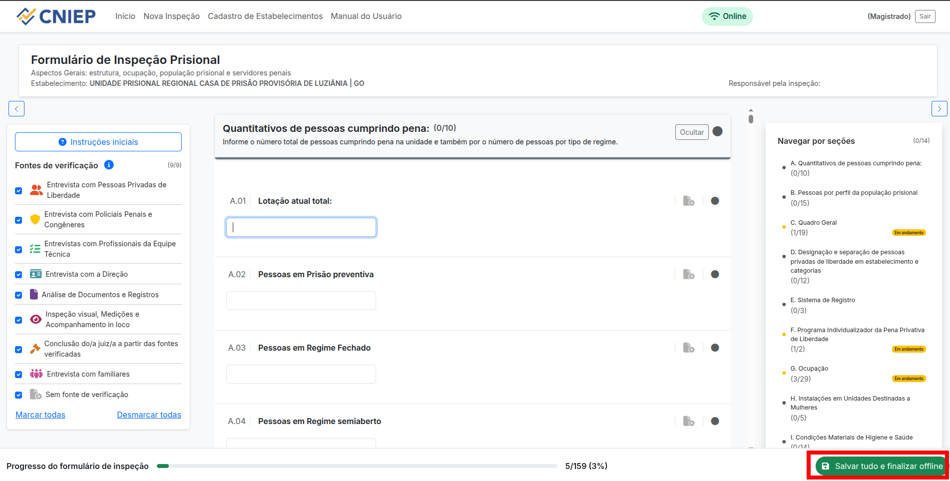 Finalizar trabalho offline