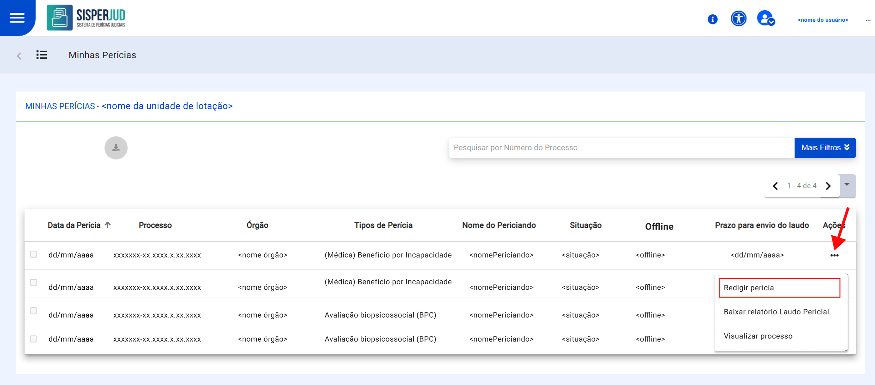 Listagem de perícias