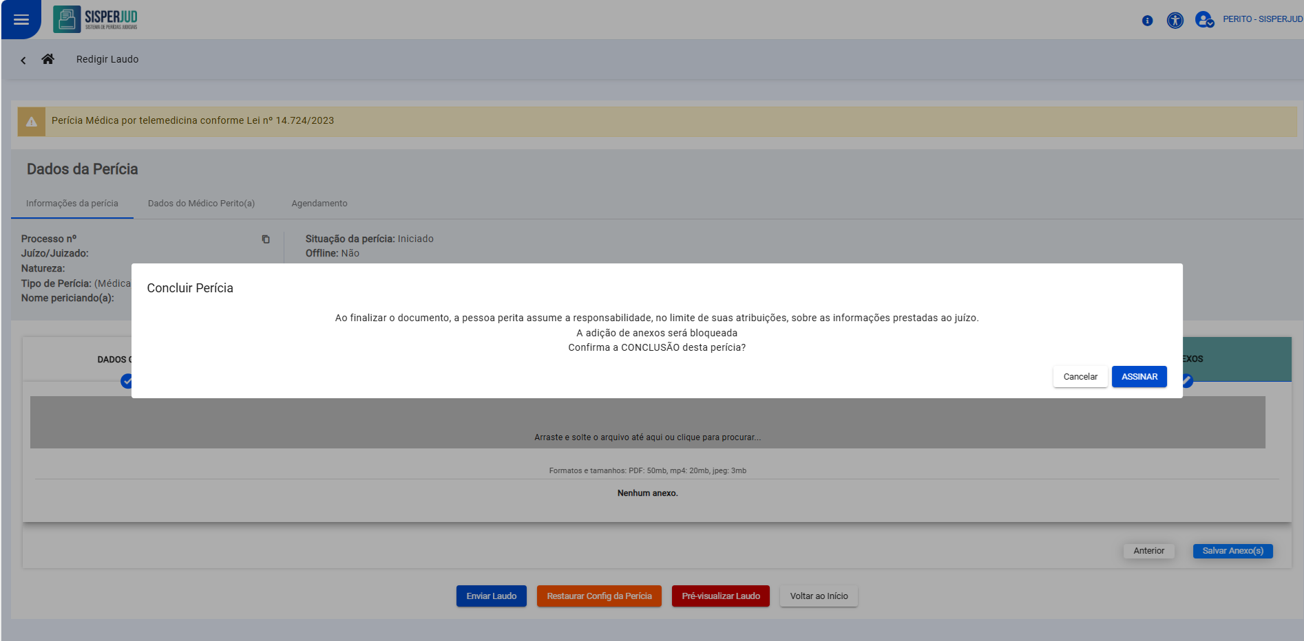 Confirmar envio do laudo