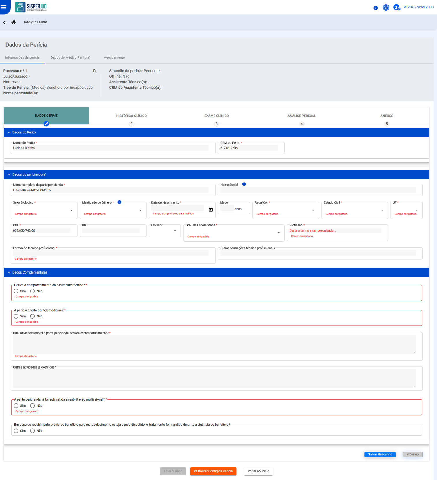 Campo obrigatórios em branco