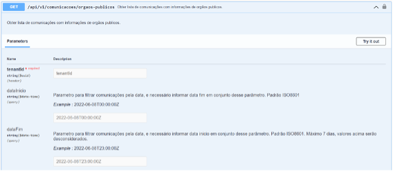 Endpoint - Obter lista de comunicações processuais órgão público
