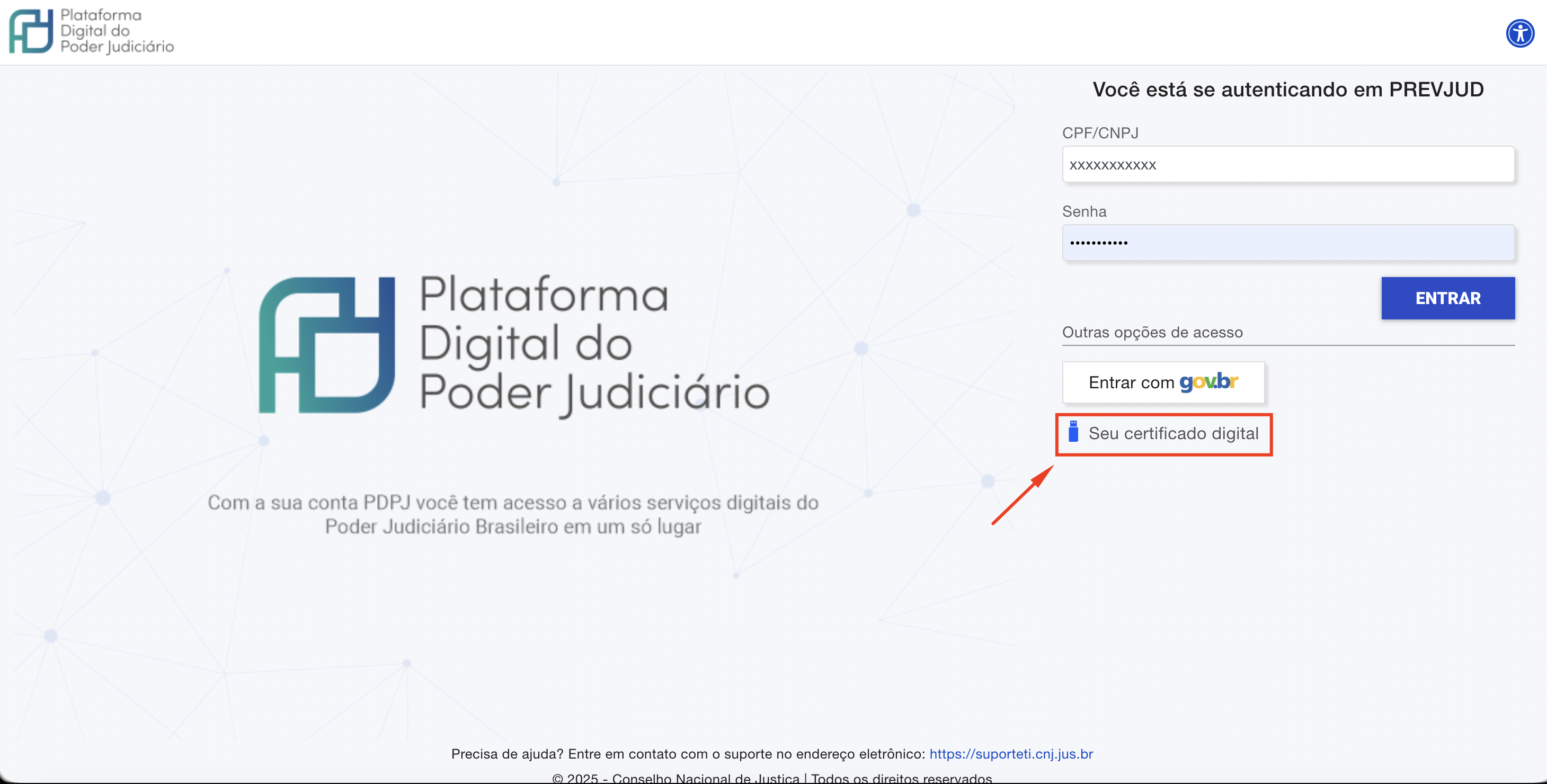 Login de pessoa física via certificado digital