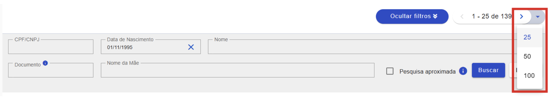 Figura 18 - Seleção da quantidade de registros exibidos na página