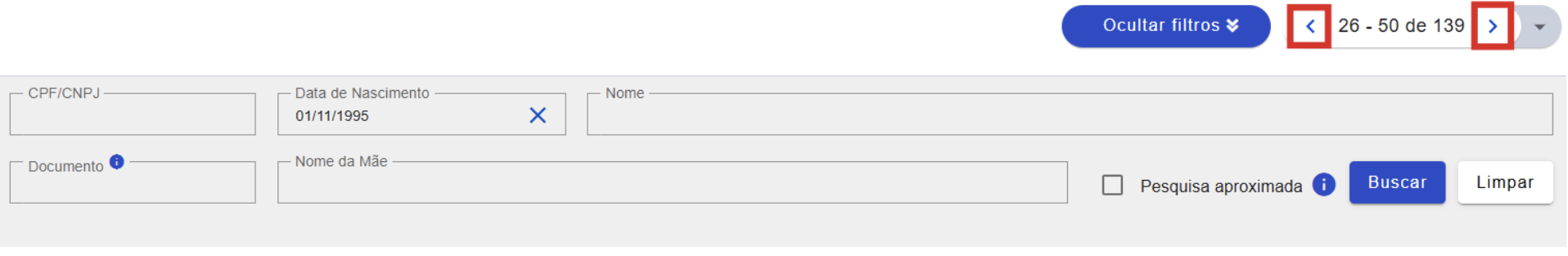 Figura 19 - Setas direcionadas de navegação na paginação