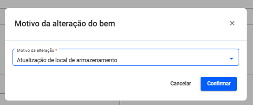 Tela motivo da alteração do bem