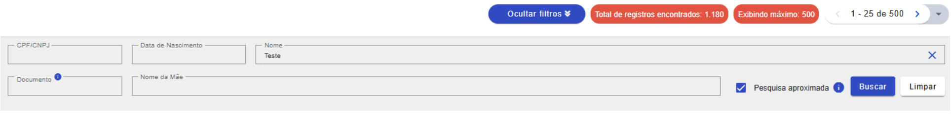 Figura 20 - Exibição do Total de resultados encontrados e quantos estão sendo exibidos
