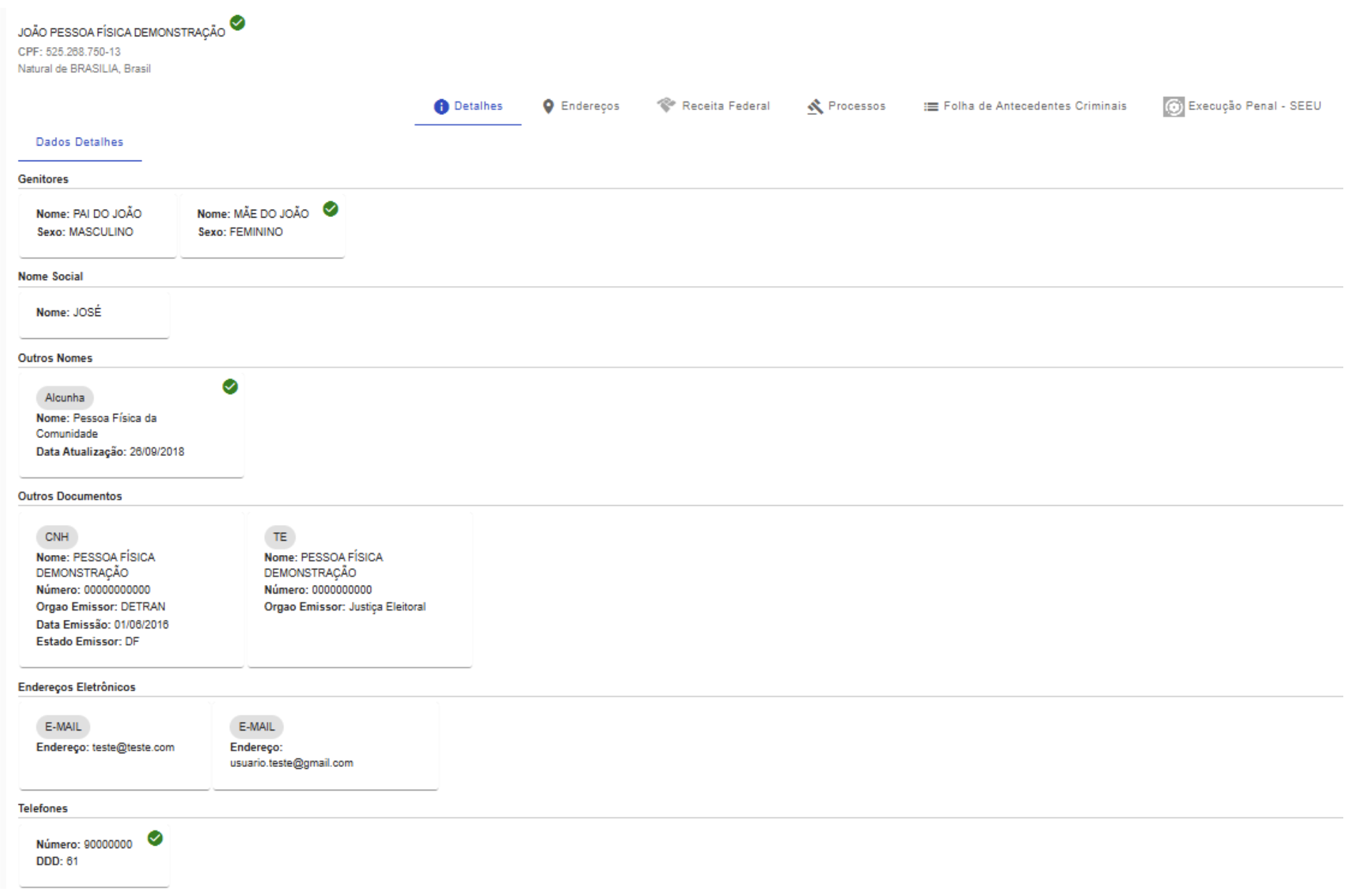 Figura 24 - Aba de Detalhes exibindo dados de Pessoa Física