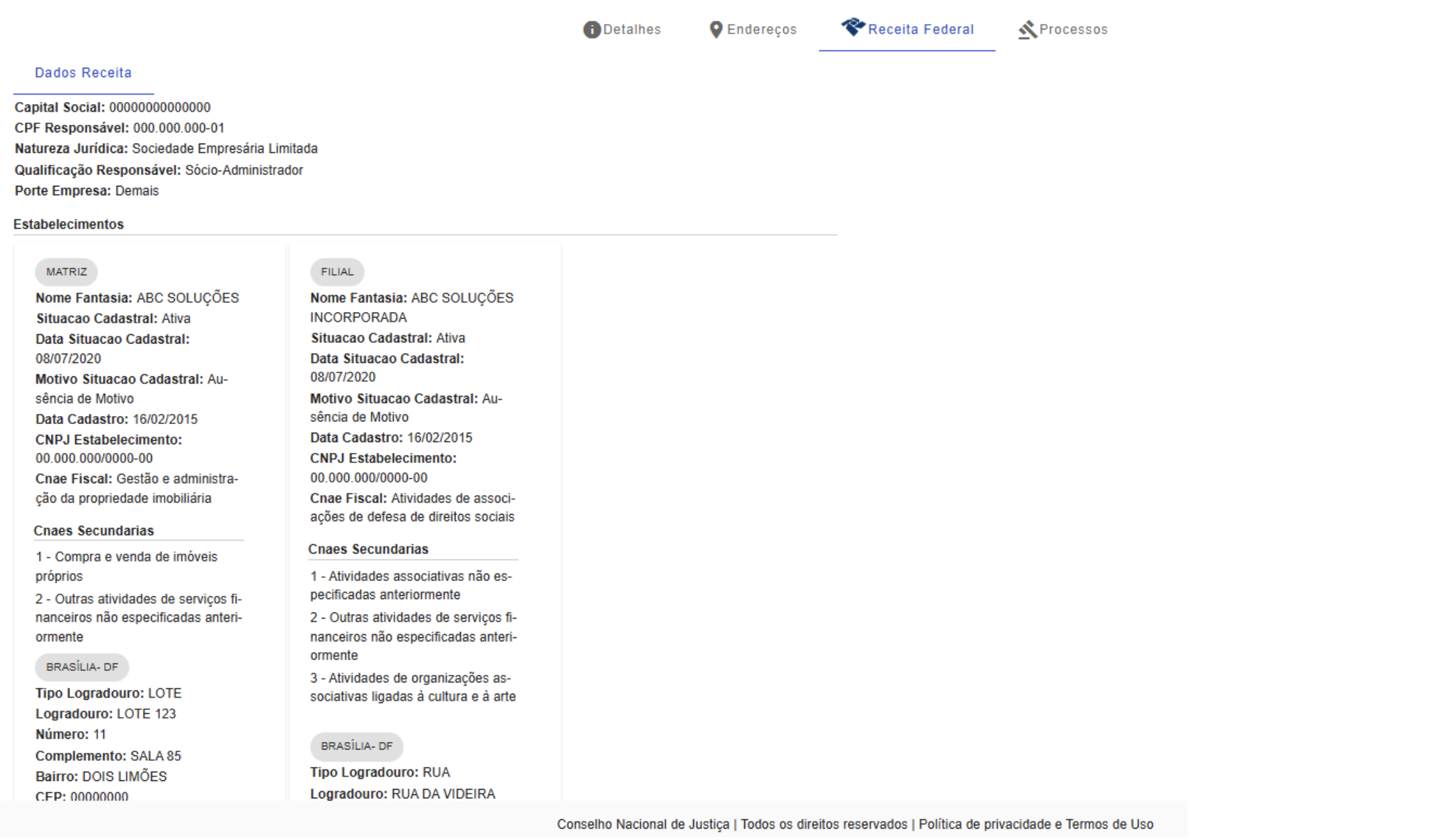Figura 26 - Aba de Endereços exibindo dados de Pessoa Jurídica