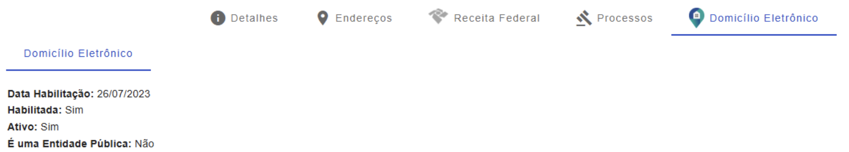 Figura 38 -  Informações exibidas na Aba de Domicílio Judicial Eletrônico