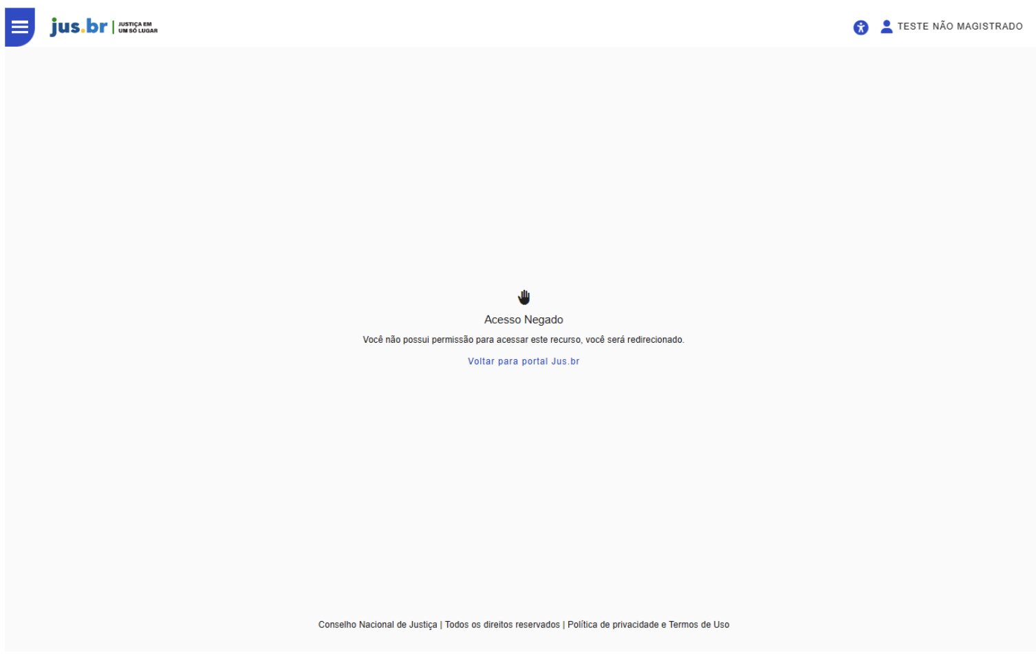 Figura 7 - Consulta Nacional de Pessoas sendo acessado por usuário que não é Magistrado 