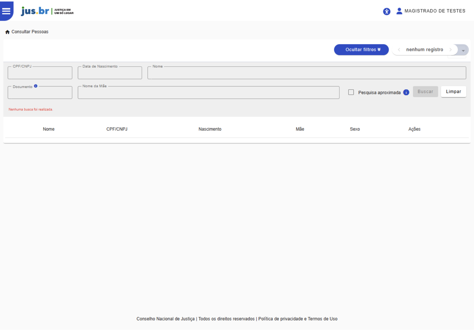 Figura 9 - Interface Inicial da Consulta Nacional de Pessoas