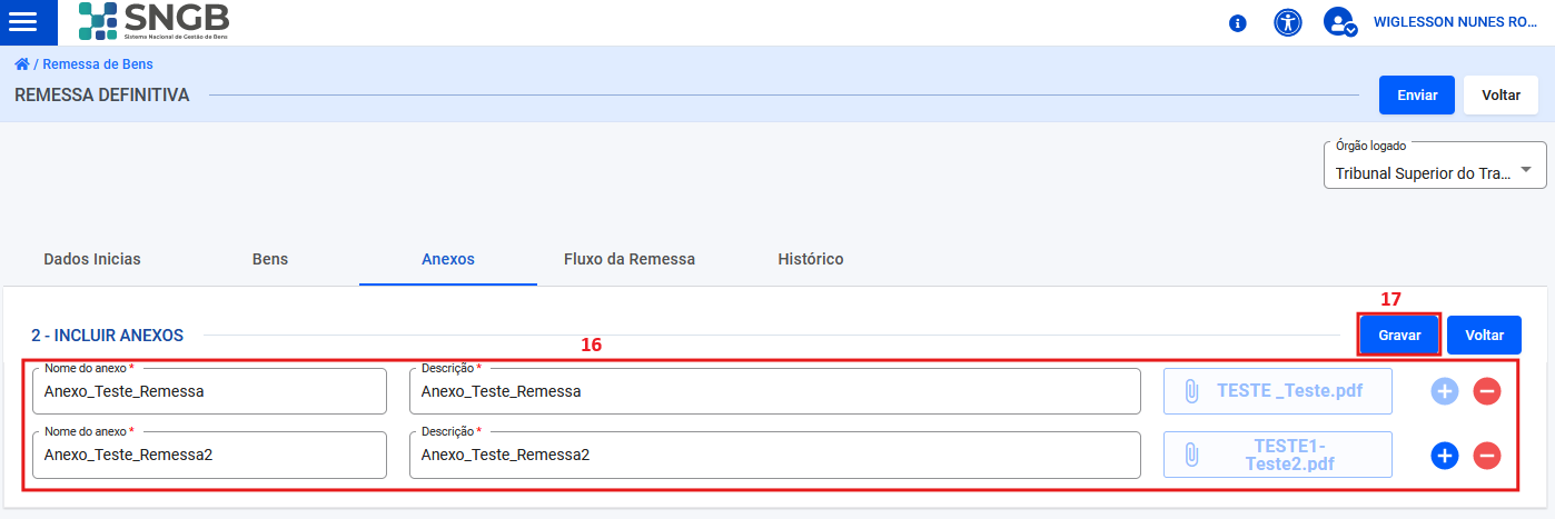 Figura 103 – Tela para anexar arquivos à remessa.