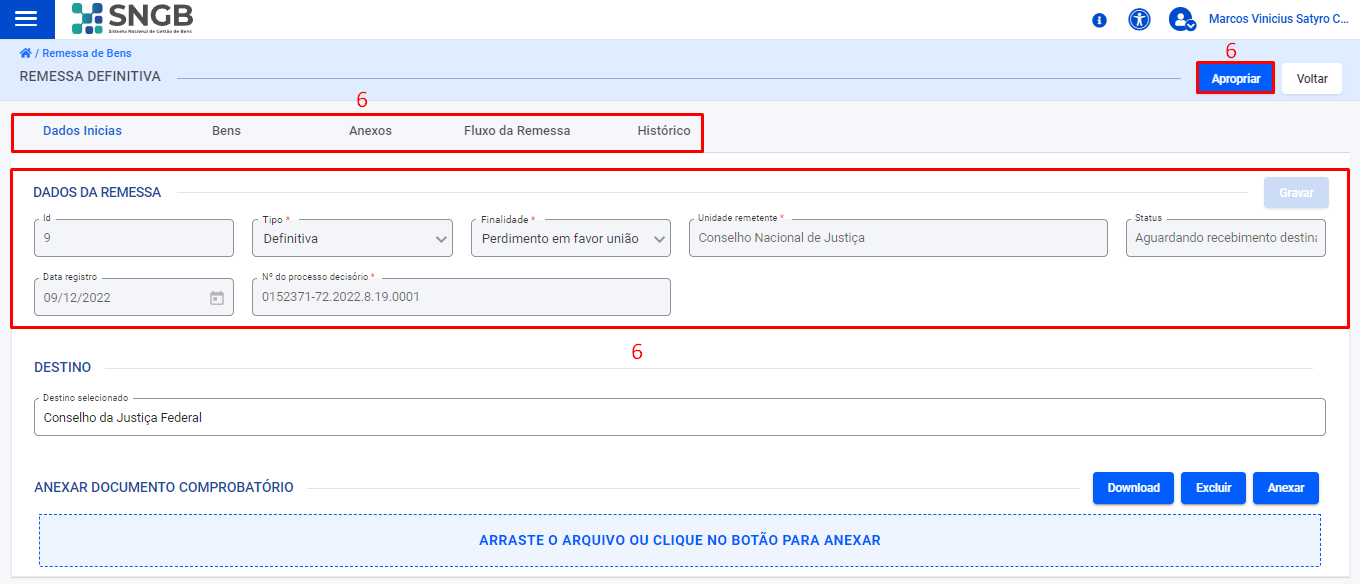 Figura 109 – Tela para apropriação de remessas. 