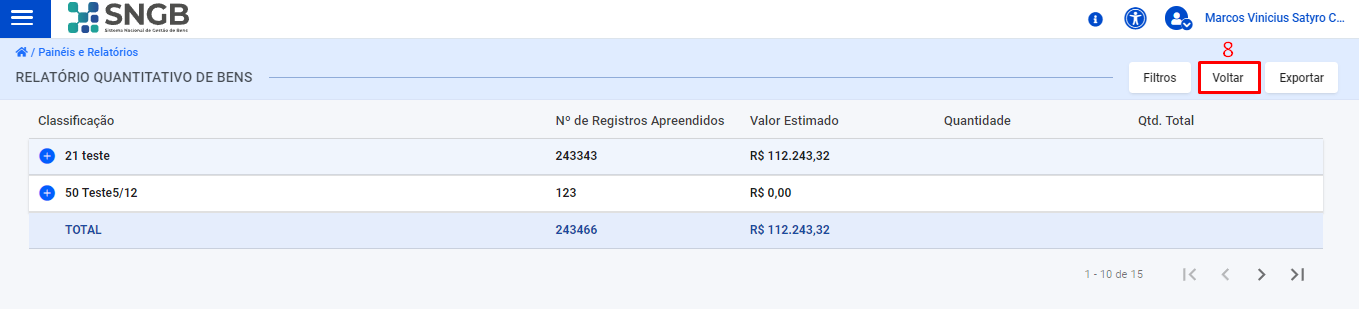 Figura 145 – Tela contendo botão de retorno à etapa anterior.  