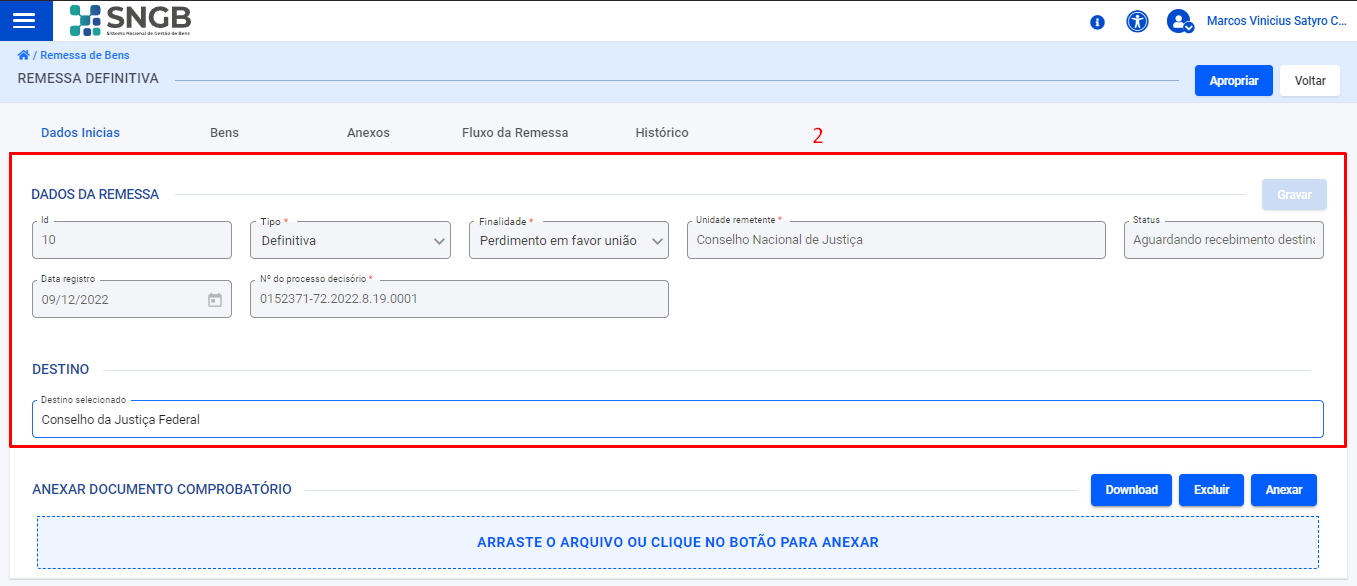 Figura 167 – Tela para visualização de informações da remessa pelo link “visualizar”. 