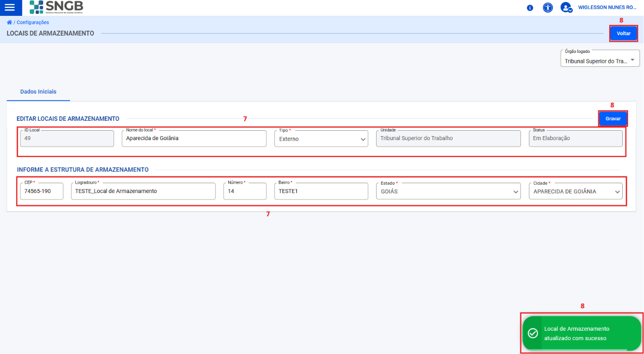 Figura 56 – Tela para edição de locais de armazenamento. 