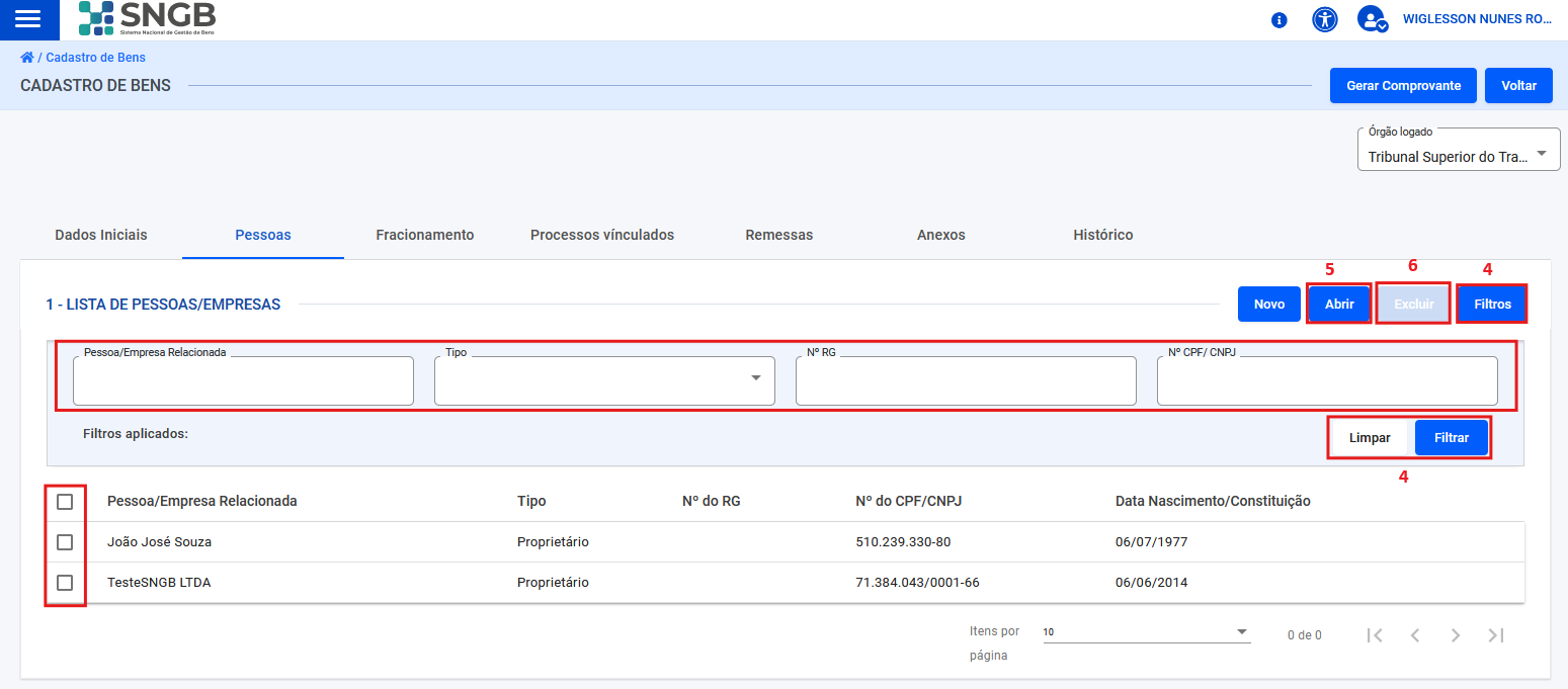 Figura 64 – Tela de consulta de pessoas relacionadas ao bem por filtros. 