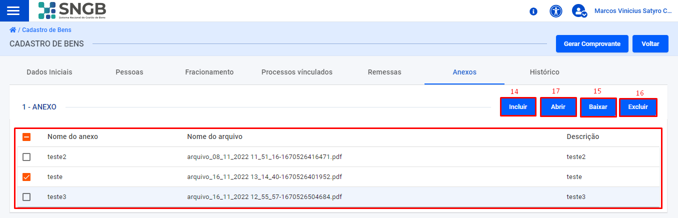 Figura 87 – Tela de edição de documentos anexos ao bem cadastrado. 