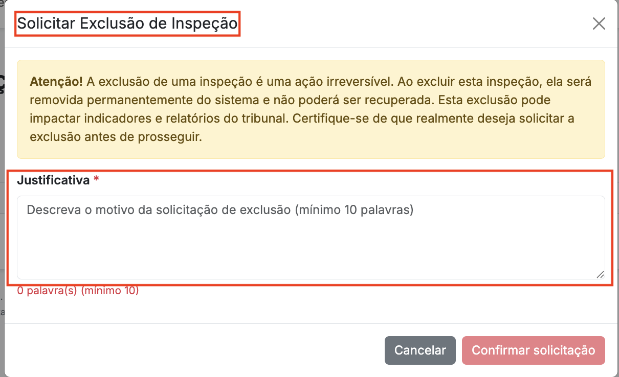 Justificativa da Exclusão