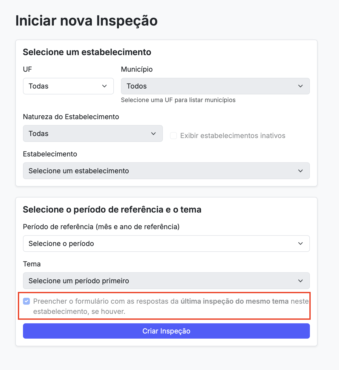 Tela de selecionar autopreenchimento