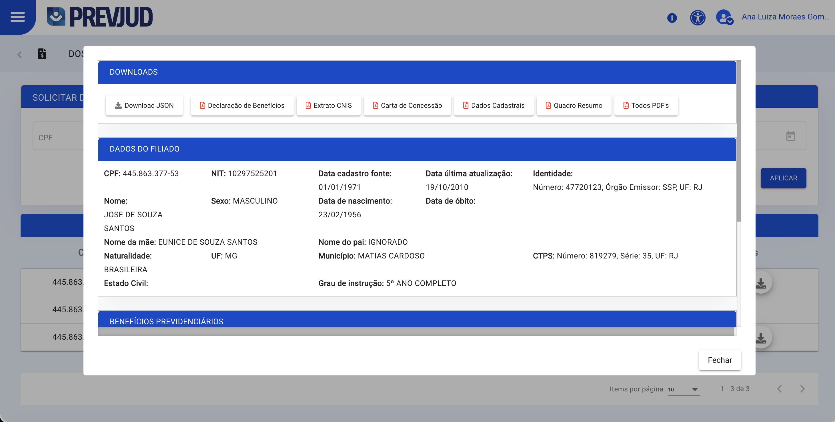 Dossiê Previdenciário — Visualizar
