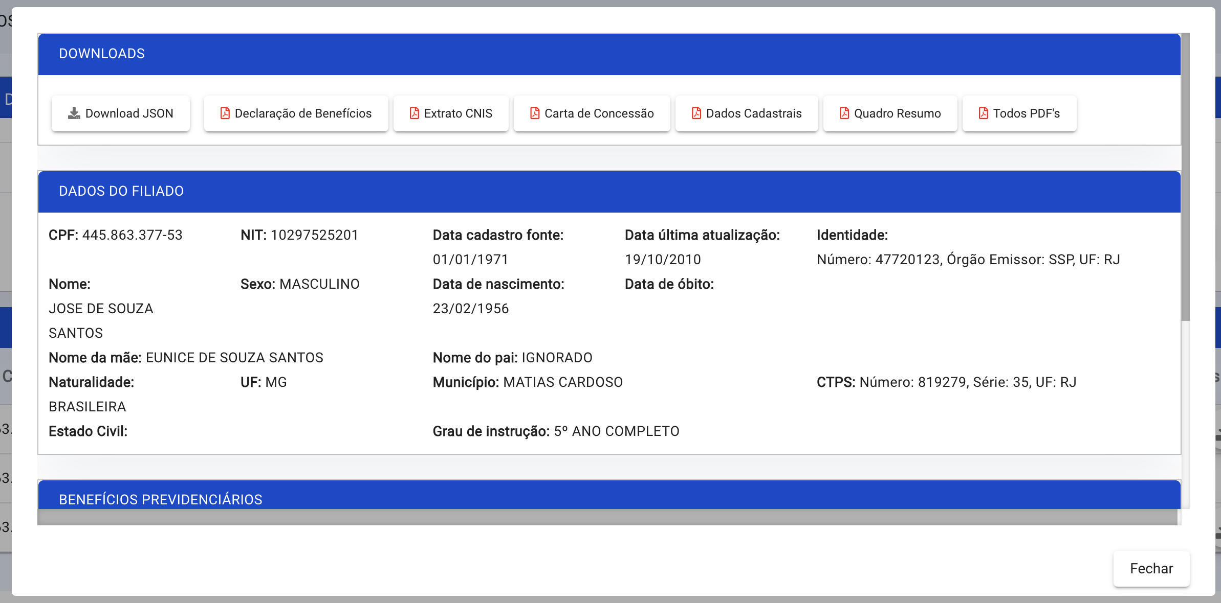 Dossiê Previdenciário — Visualizar