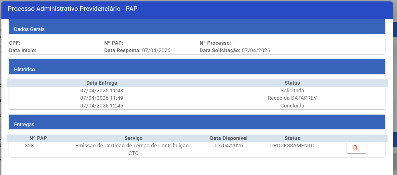 PAP - Processos Administrativos Previdenciários
