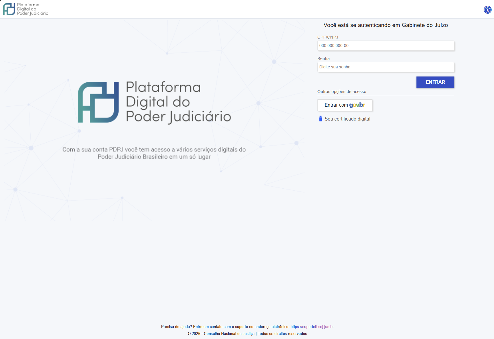 Tela de login SSO