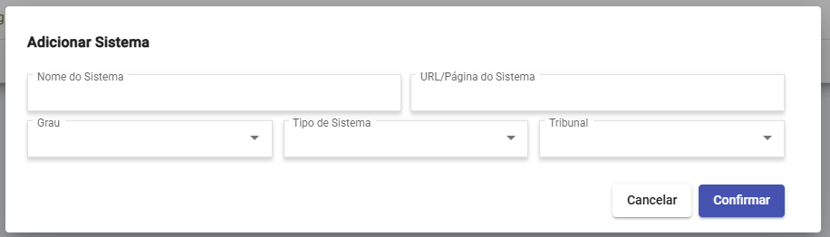 Modal Adicionar Sistema