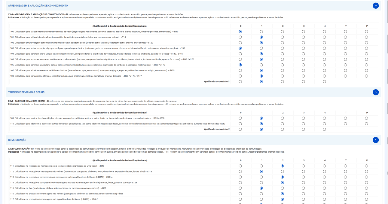 Aba Atividades e Participação, perfil Perito, parte 5