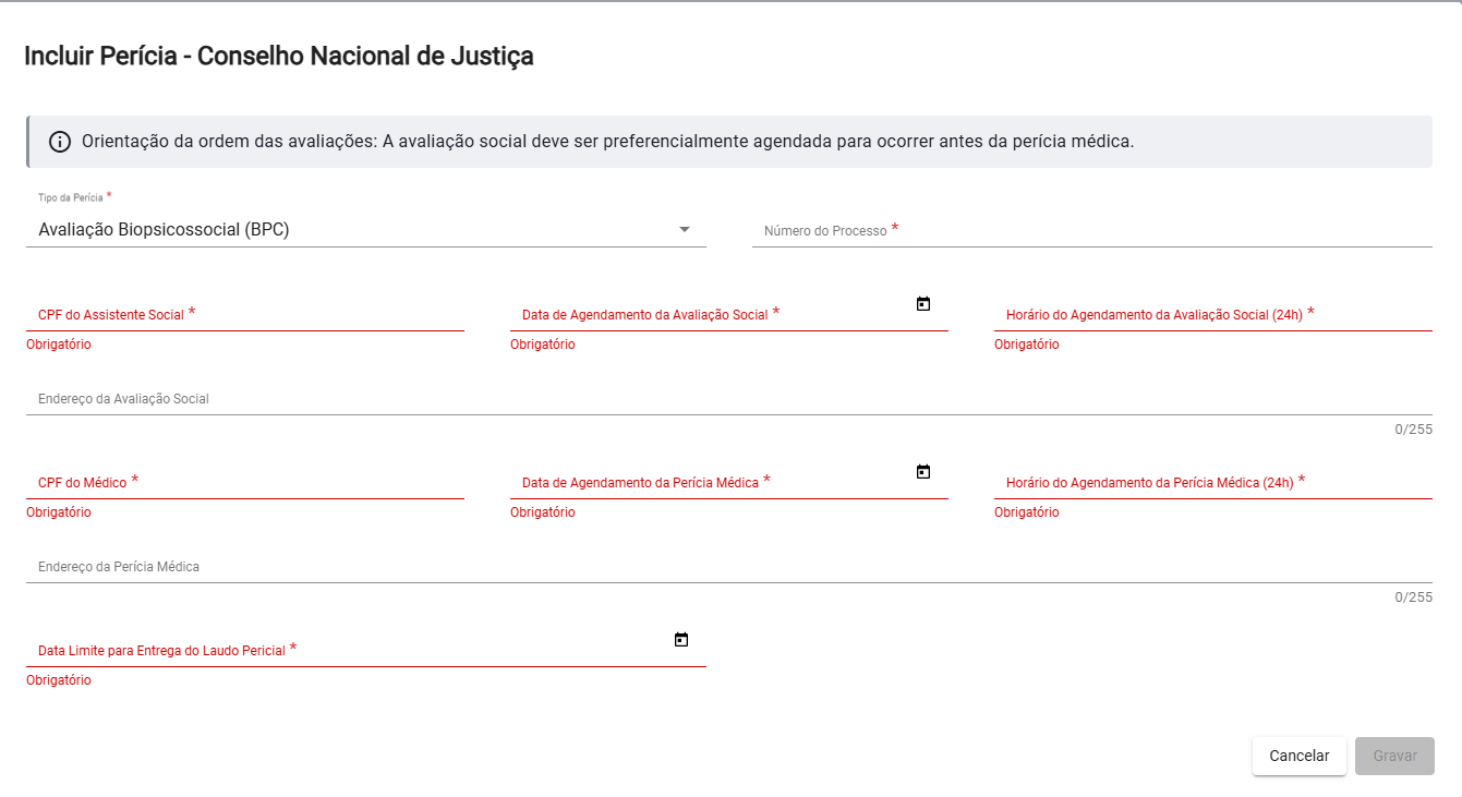 Formulário Incluir Perícia