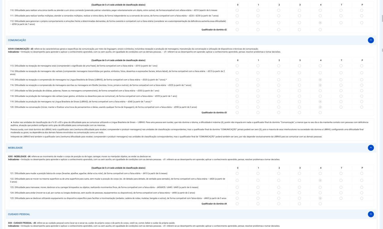 Aba Atividades e Participação, parte 5