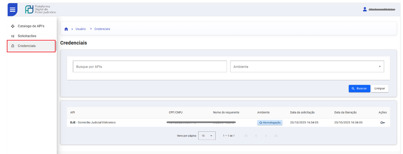menu lateral esquerdo do sistema, será apresentada