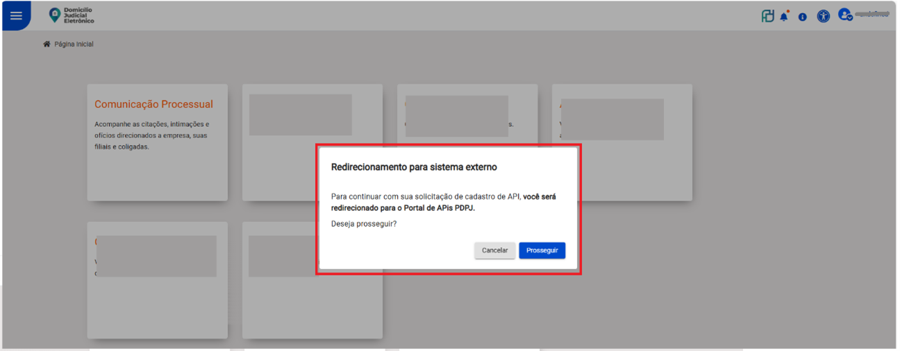 O usuário acionará a opção “Gerenciar credenciais API” no menu lateral do sistema.