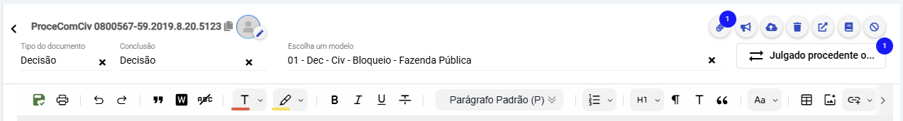 Cabeçalho do editor