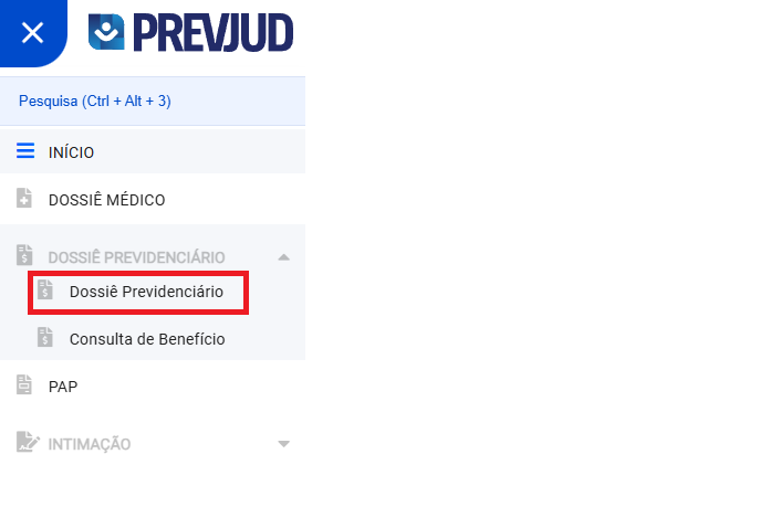 Menu lateral Dossiê Previdenciário