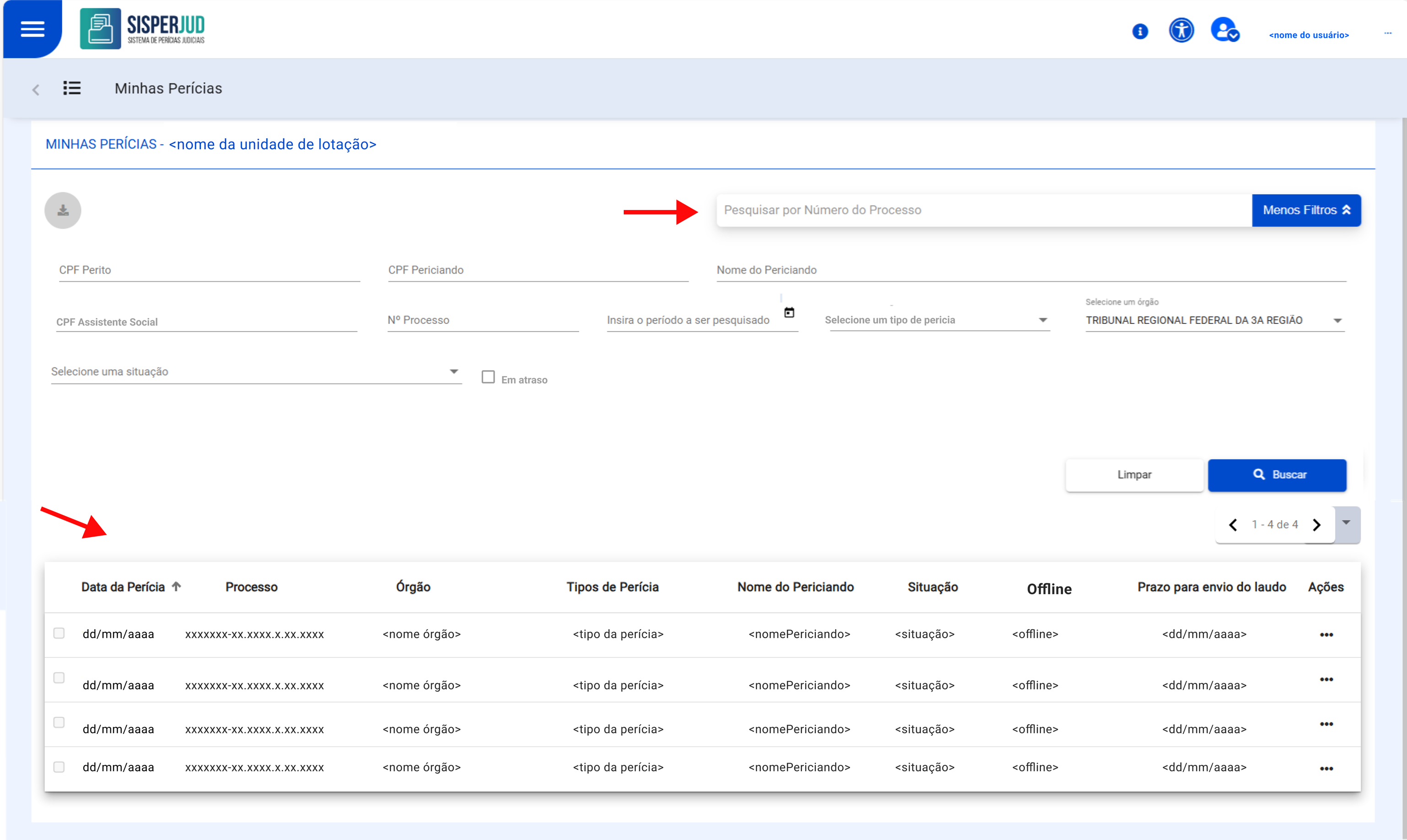 Filtrar pericias listadas