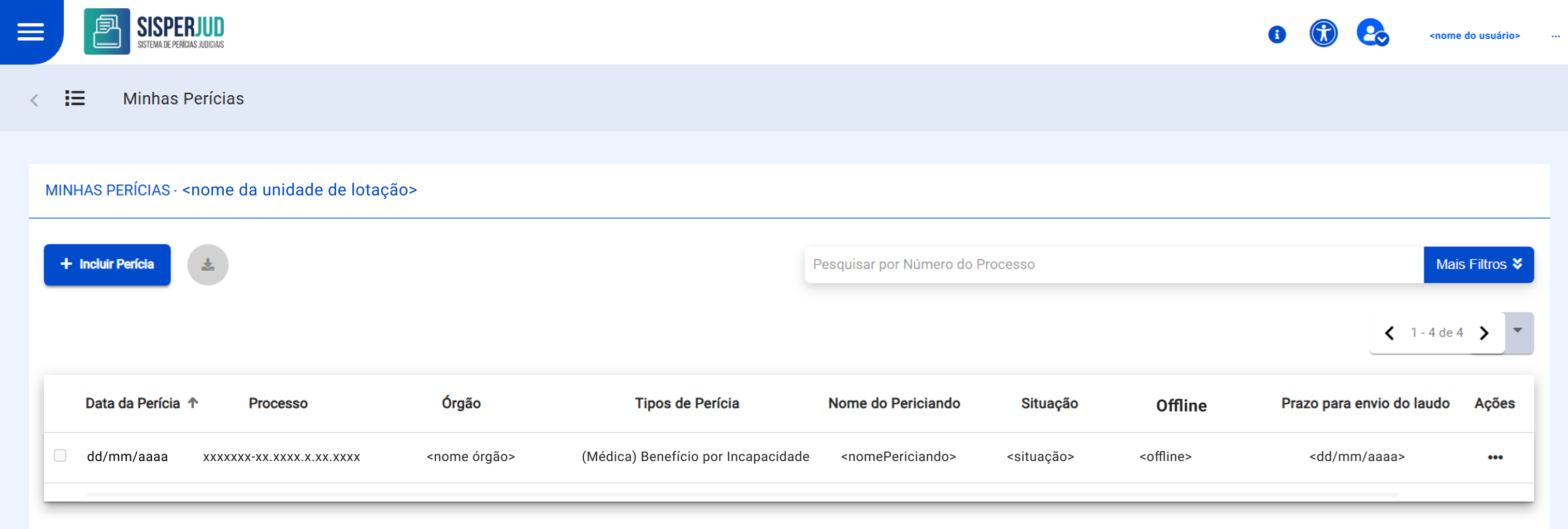 Listagem de perícias