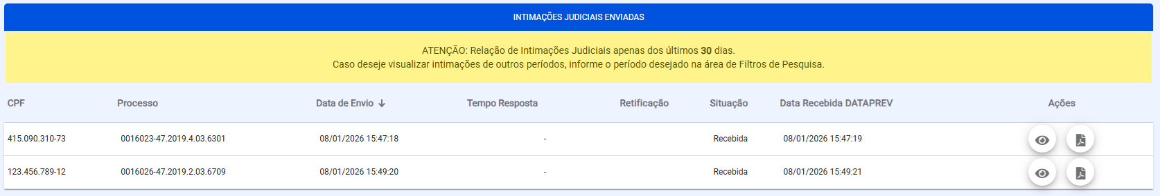 Grid Intimação Judicial