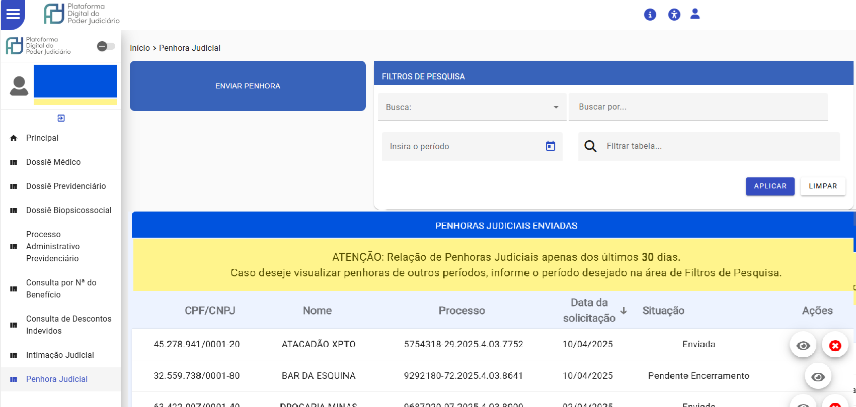 Layout Penhora Judicial