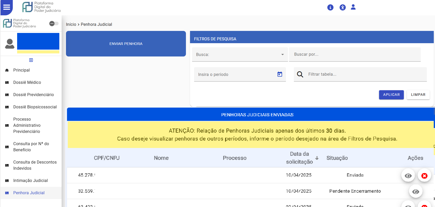 Layout Penhora Judicial