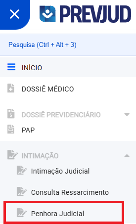 Menu lateral Penhora Judicial