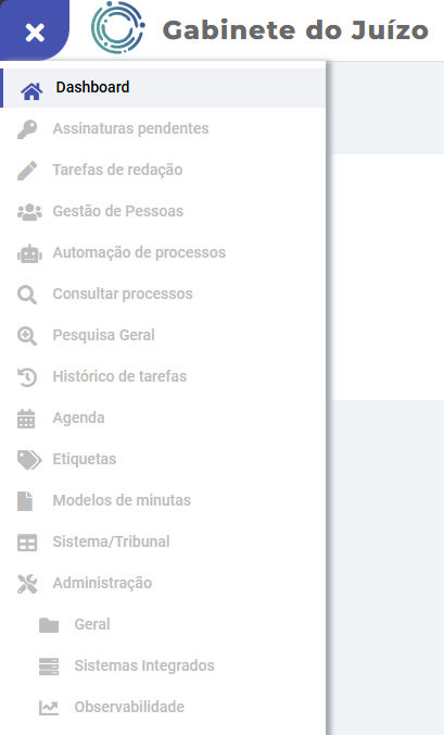 Menu lateral de navegação