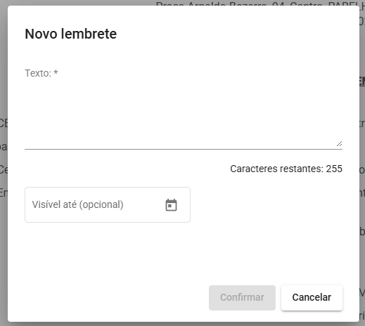Modal Novo Lembrete