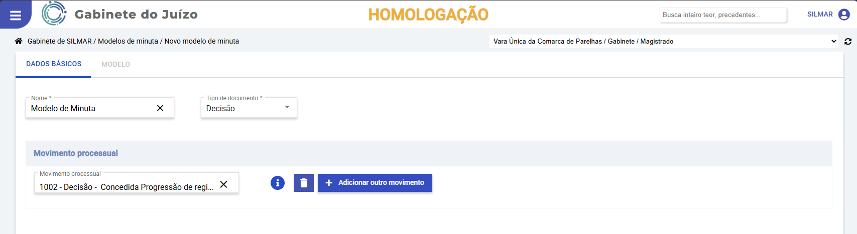 Novo Modelo - Dados Básicos