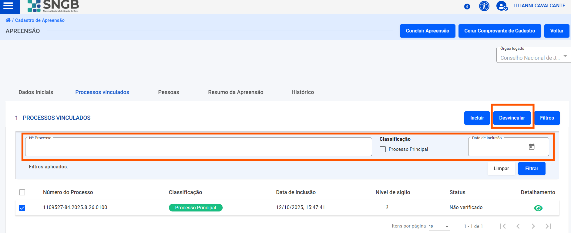 Processos vinculados a um bem.